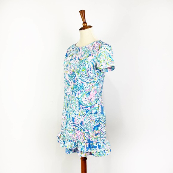 Lilly Pulitzer Masey Short Sleeve Romper In blue Carnivale Coral Size 2 - Picture 8 of 10